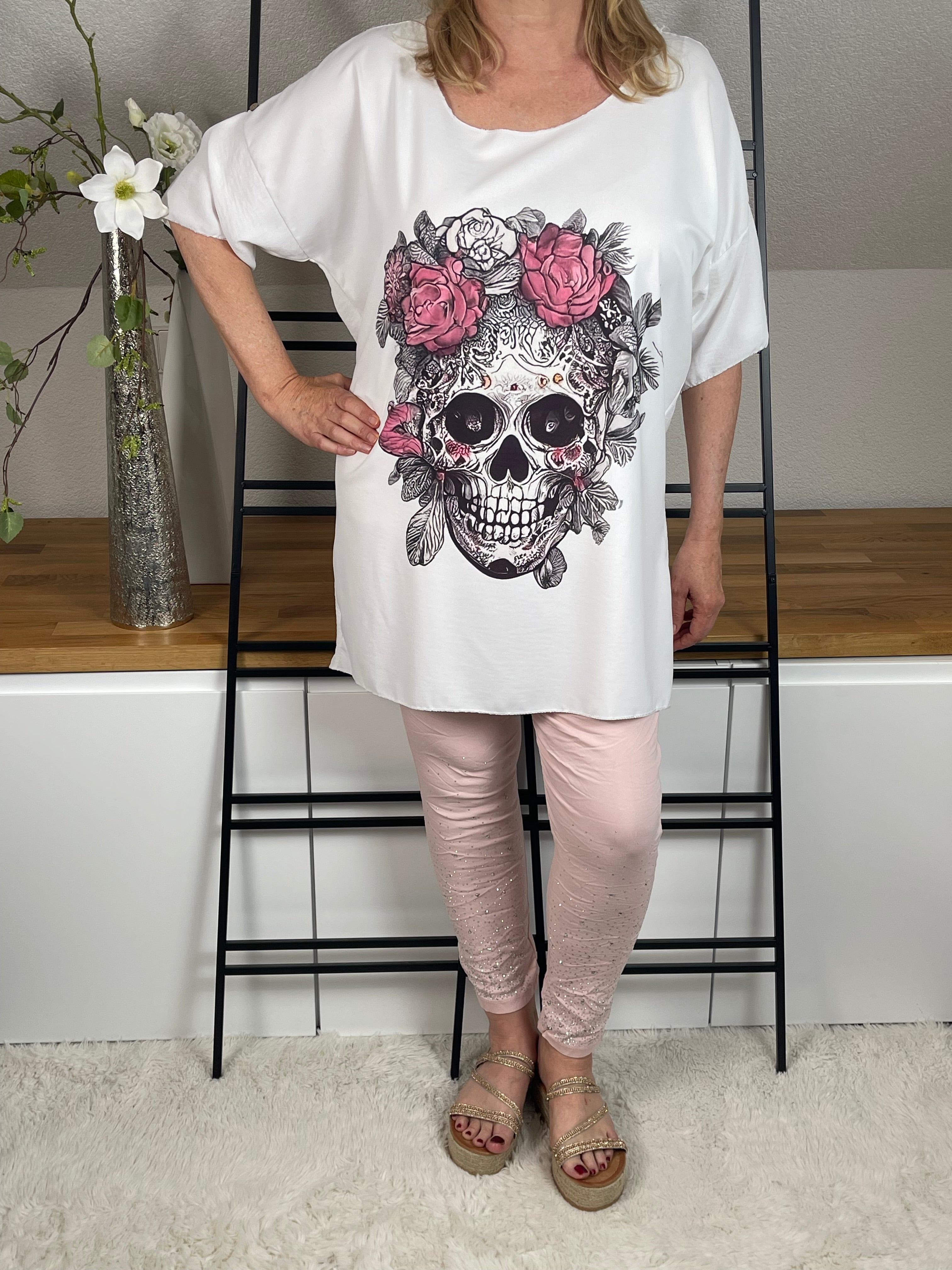 Tunika - Shirt „Rose Skully“ Einheitsgrösse Gr. 40 - 44/46